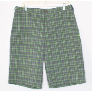 Under Armour Mens Shorts Size 32 Golf Gray Green Plaid Active Wear Pockets